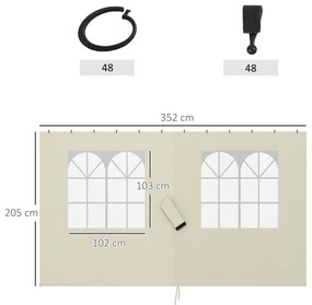 4 Paredes Laterais para Tenda 3x4 m (Não incluida) Laterais de Tenda com Ganchos 8 Janelas e Proteção UV Creme