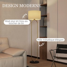 Candeeiro de pé com abajur em linho, casquilho E27, estilo moderno, com interruptor de pé, para sala de estar e quarto, 156 cm, dourado e preto