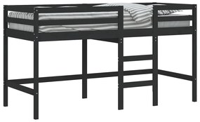 Cama alta p/ criança c/ escada 90x190 cm pinho maciço preto