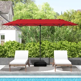 Guarda-sol jardim Duplo 4 x 2 m com Luzes Solares Manivela e Base pesada Vermelho