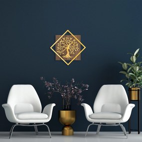 Acessório Decorativo de Parede Tree v2 – Nogueira e Dourado – 54 x 54