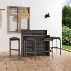 vidaXL 5 pcs conjunto de bar para jardim com almofadões cinzento