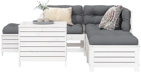6 pcs conjunto sofás de jardim madeira de pinho maciça branco