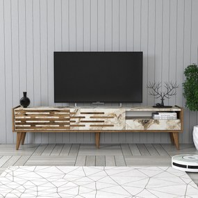 Móvel TV Valensiya – Nogueira/Branco/Mármore – 180x35x45 cm