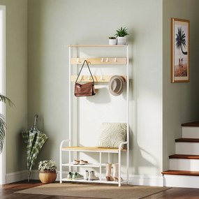 Cabideiro entrada Hall cabide com 9 ganchos 30 x 85 x 180,5 cm branco, cor de carvalho