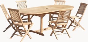 Conjunto de jantar para jardim em madeira de teca com orifício para guarda-sol Fun, conjunto de 7