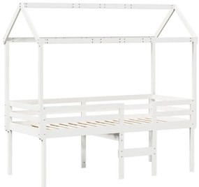 Cama alta com telhado 75x190 cm pinho maciço branco