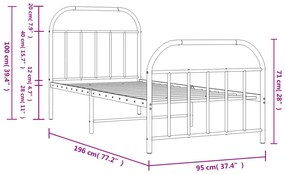 Estrutura de cama com cabeceira e pés 90x190 cm metal branco