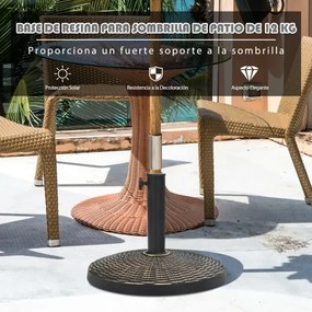 Base de guarda-sol em resina de 12 kg Suporte de guarda-sol redondo exterior de φ38/48 mm com botão ajustável Design de rattan Bronze