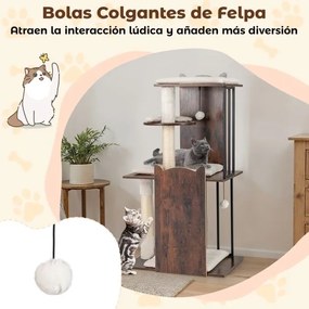 Arranhador Torre para gatos para gatos 60 x 40 x 112 cm de interior de madeira para gatinhos com postes para arranhar de sisal Bolas pendentes Almofad