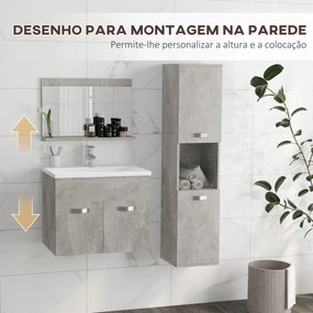 Conjunto de Móveis Casa de Banho 3 Peças com Espelho Móvel com Lavatório Cerâmico e Coluna de Casa de Banho Cinza