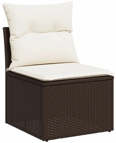 9 pcs conjunto sofás p/ jardim c/ almofadões vime PE castanho