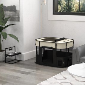 Parque dobrável para cães, gatos e pequenos animais em tecido Oxford com compartimento de arrumação, 94 x 74 x 60 cm, branco creme e preto