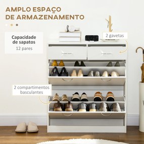 Sapateira Estreito com 2 Compartimentos e 2 Gavetas para 12 Pares de Sapatos 80x30x91,5 cm Branco