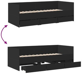 Sofá-cama com gavetas sem colchão 75x190 cm preto