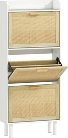 HOMCOM Armário de sapatos 3 portas basculantes prateleira efeito resina trançada design boho 65 x 24,5 x 153 cm branco | Aosom Portugal