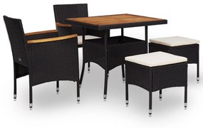 vidaXL 5 pcs conjunto jantar p/ exterior vime PE madeira acácia preto