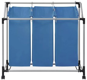 Separador de roupa suja com 3 sacos aço azul