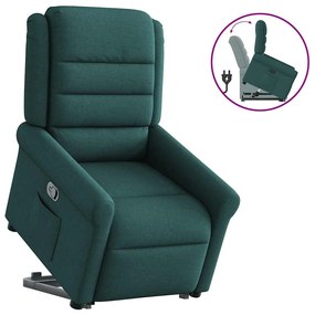 vidaXL Poltrona reclinável elevatória tecido verde-escuro