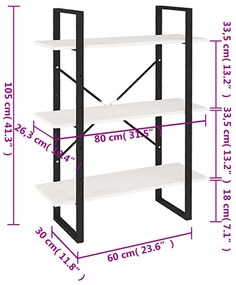 Estante com 3 prateleiras 80x30x105 cm pinho maciço branco