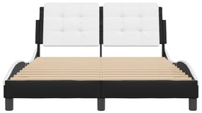 Estrutura cama c/ cabeceira 140x200 couro artif. preto/branco
