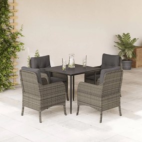5 pcs conjunto de jantar p/ jardim c/ almofadões vime PE cinza