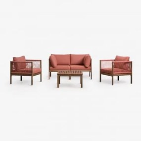 Conjunto De Sala De Estar Com Sofá Modular De 2 Peças Com Braços, 2 Poltronas E Mesa De Centro Em Madeira De Acácia Branson Terracota - Castanho Acáci