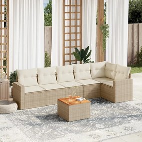vidaXL 7 pcs conjunto de sofás p/ jardim com almofadões vime PE bege