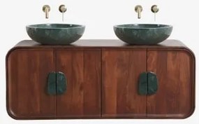 Conjunto De Móvel De Casa De Banho Dupla Suspensa 130x45 Cm Em Madeira De Manga E Pedra Natural Kivalina Mármore Verde Udaipur - Madeira - Sklum