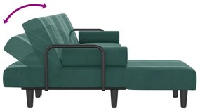 Sofá-cama em forma de L 260x140x70 cm veludo verde-escuro