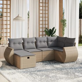 vidaXL 6 pcs conj. sofás jardim c/ almofadões vime PE bege misturado