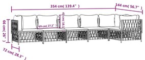 6 pcs conjunto lounge de jardim com almofadões aço antracite