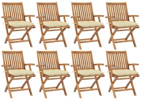 vidaXL Cadeiras de jardim dobráveis c/ almofadões 8 pcs teca maciça
