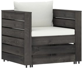 2 pcs conj. lounge jardim + almofadões madeira impreg. cinzento