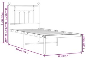 Estrutura de cama com cabeceira 75x190 cm metal branco