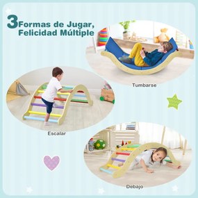 Conjunto de escada 4 em 1 para crianças, brinquedo de arco de madeira com rampa reversível para escalar e deslizar em ambientes internos e externos mu