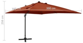 Guarda-sol cantilever c/ poste e luzes LED 300 cm terracota