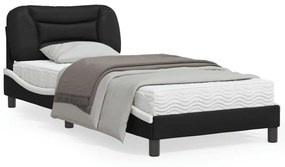 vidaXL Estrutura cama c/ luzes LED 90x200 cm couro artif. preto/branco