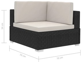 3 pcs conjunto sofás de jardim c/ almofadões vime PE preto