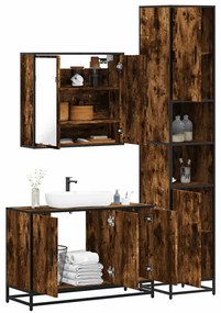 vidaXL 3 pcs conjunto de móveis WC madeira processada carvalho fumado