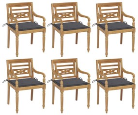 vidaXL Cadeiras Batávia com almofadões 6 pcs madeira de teca maciça