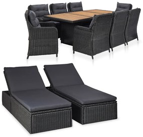 vidaXL 11 pcs conjunto de jantar para jardim vime PE preto