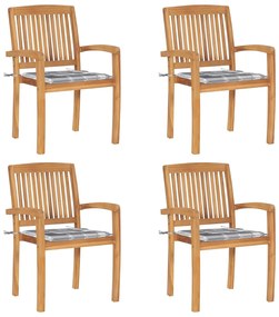 vidaXL Cadeiras de jardim empiháveis c/ almofadões 4 pcs teca maciça