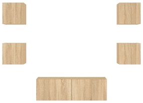 5 pcs móveis de parede para TV com luzes LED carvalho sonoma