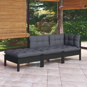 vidaXL 3 pcs conjunto lounge de jardim c/ almofadões pinho maciço