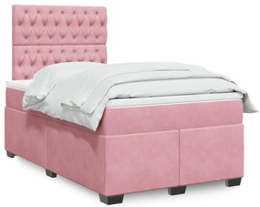 Cama boxspring com colchão 120x200 cm veludo rosa