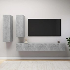 4 pcs conjunto de móveis de TV derivados madeira cinza cimento