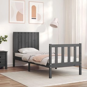 vidaXL Estrutura cama de solteiro c/ cabeceira madeira maciça cinzento