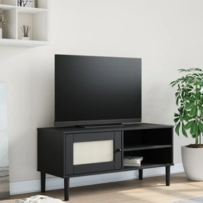 Móvel de TV SENJA aspeto vime 106x40x49 cm pinho maciço preto