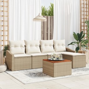 Conjunto de Sofá de Jardim 6 Peças com Almofadas Bege Rattan Sintético